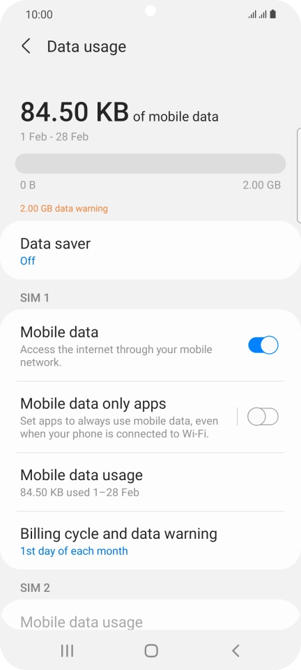 The total data usage is displayed. The total data usage is displayed.