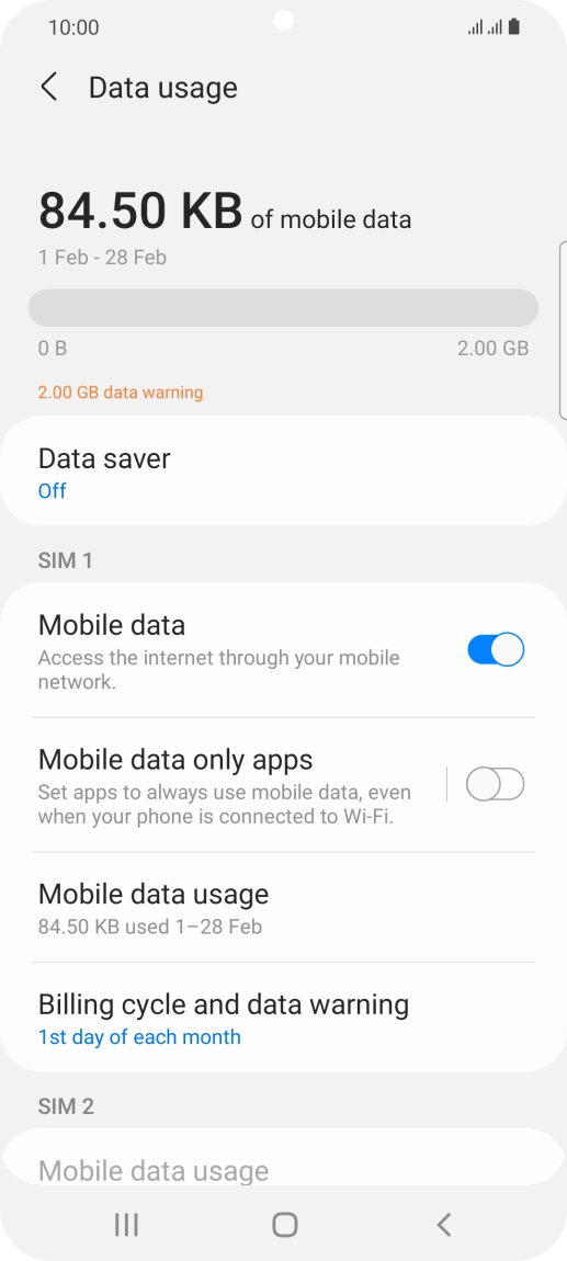 The total data usage is displayed. The total data usage is displayed.