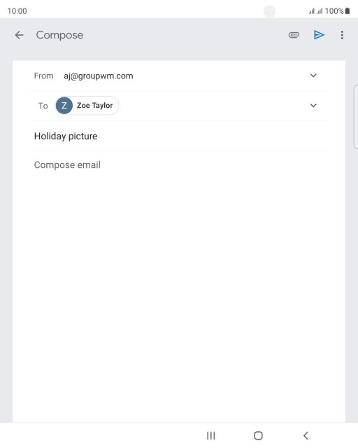 Press the text input field and write the text for your email. Press the text input field and write the text for your email.