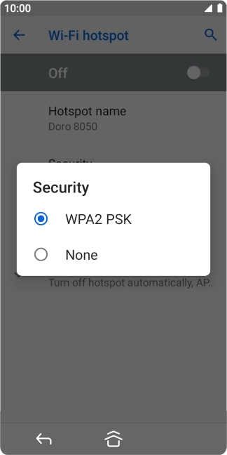 Press WPA2 PSK to password protect your Wi-Fi hotspot. Press WPA2 PSK to password protect your Wi-Fi hotspot.