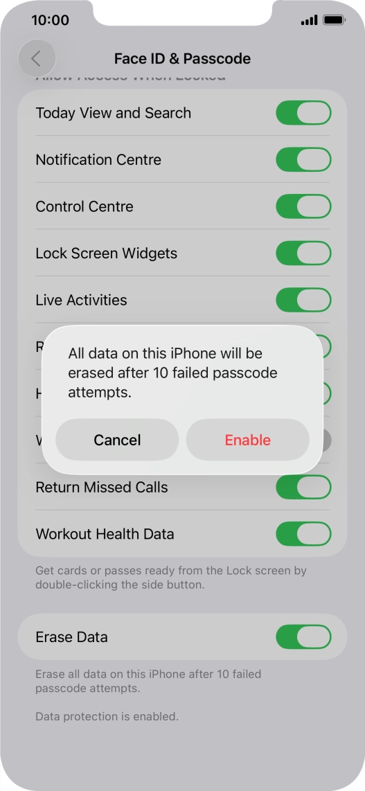 If you turn on the function, press Enable. If you turn on the function, press Enable.