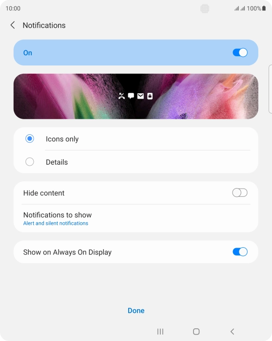 Press the required settings to turn them on or off. Press the required settings to turn them on or off.