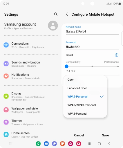 Press WPA3-Personal to password protect your Wi-Fi hotspot. Press WPA3-Personal to password protect your Wi-Fi hotspot.