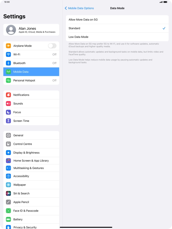 Press the required setting to turn the function on or off. Press the required setting to turn the function on or off.