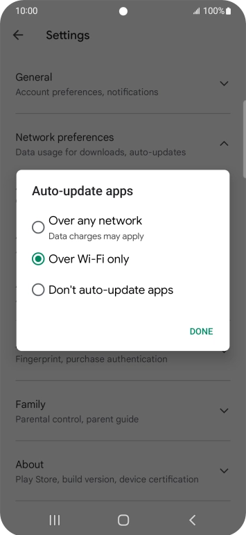 To turn on automatic update of apps using mobile network, press Over any network. To turn on automatic update of apps using mobile network, press Over any network.