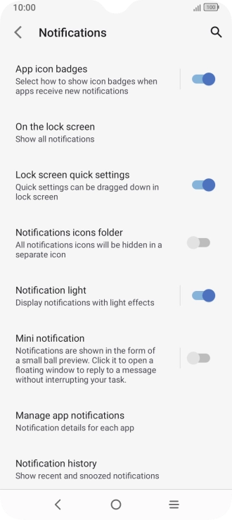 Press Manage app notifications. Press Manage app notifications.