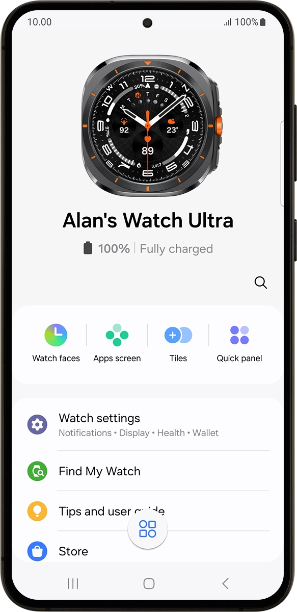 On your phone: Press Watch settings. On your phone: Press Watch settings.