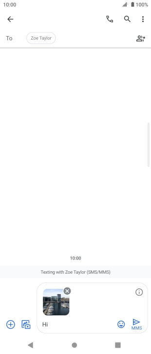 Press the send icon when you've finished your MMS. Press the send icon when you've finished your MMS.