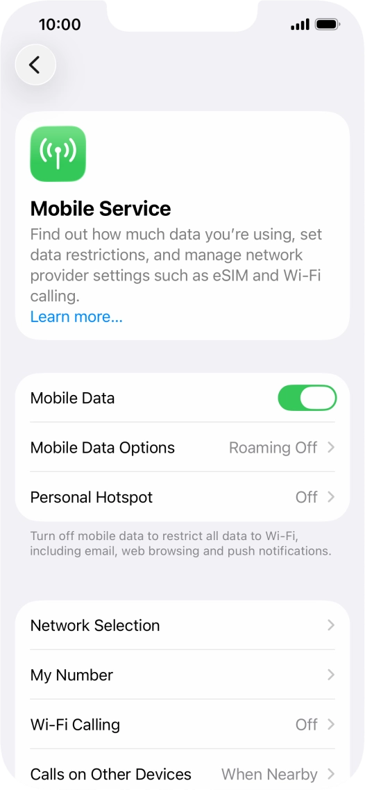 Press Mobile Data Options. Press Mobile Data Options.