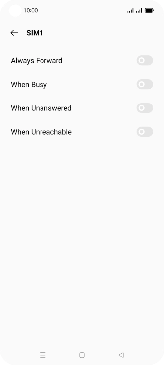 Press the indicator next to the required divert type. Press the indicator next to the required divert type.