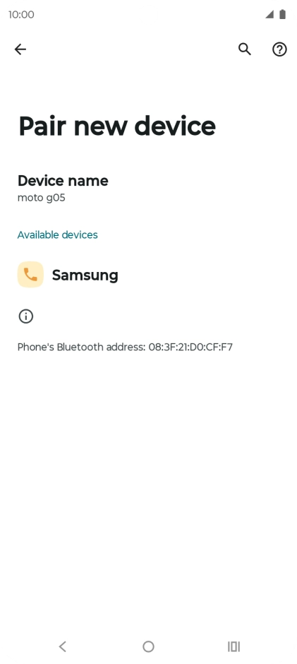 Press the required Bluetooth device and follow the instructions on the screen to pair the device with your phone. Press the required Bluetooth device and follow the instructions on the screen to pair the device with your phone.