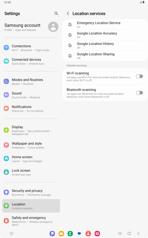 Press Google Location Accuracy. Press Google Location Accuracy.
