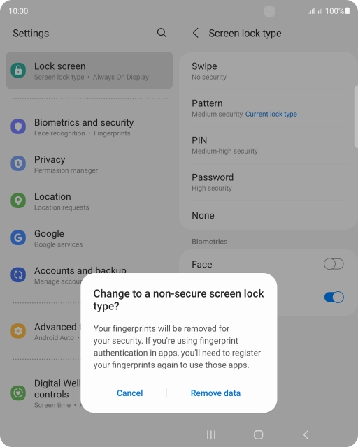 Press Remove data. Press Remove data.