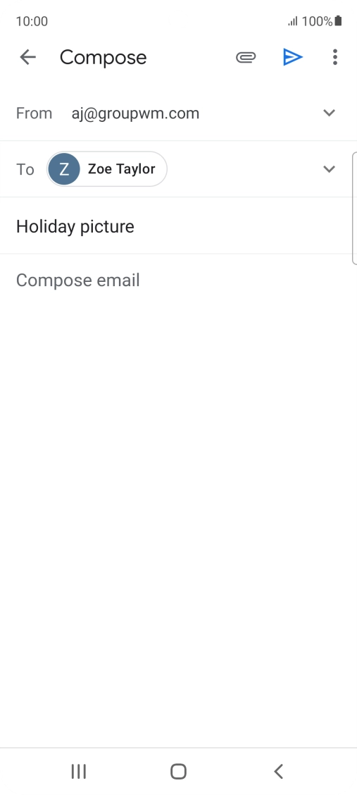 Press the text input field and write the text for your email. Press the text input field and write the text for your email.