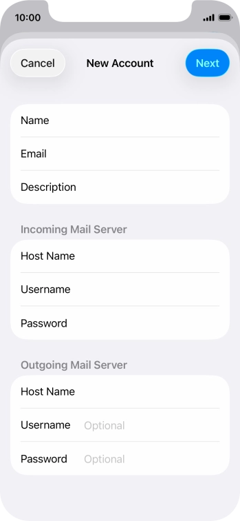 Press Username and key in the username for your email account. Press Username and key in the username for your email account.