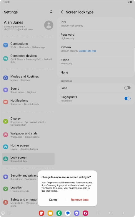 Press Remove data. Press Remove data.