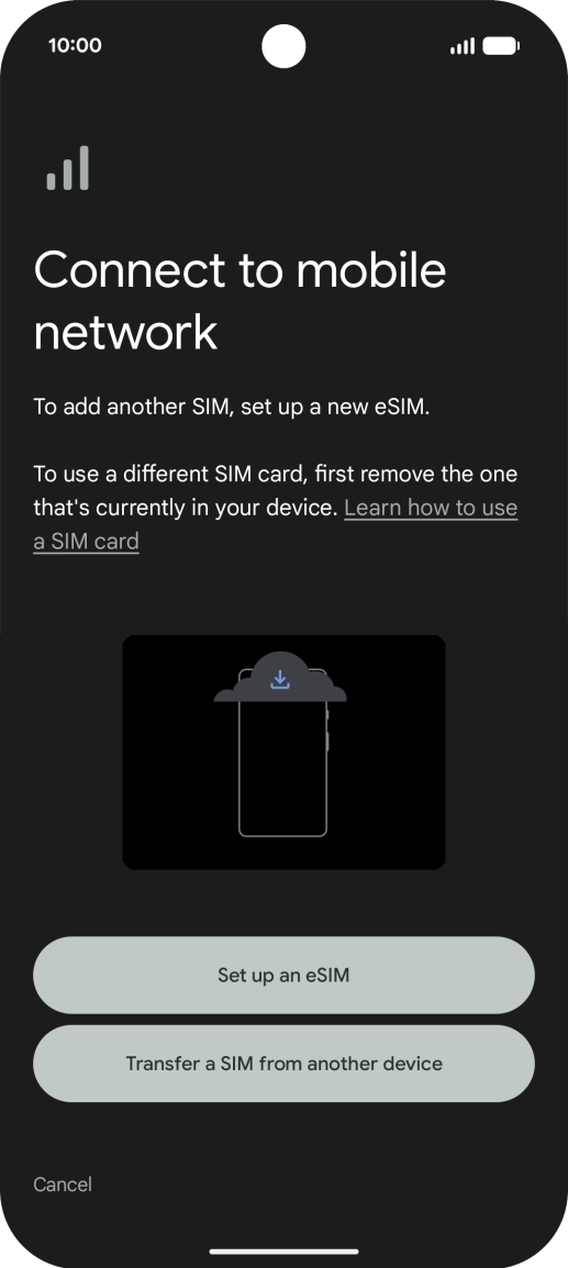 Press Set up an eSIM. Press Set up an eSIM.