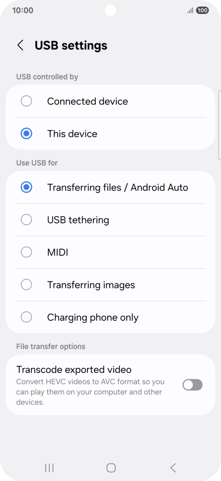Press Transferring files / Android Auto. Press Transferring files / Android Auto.