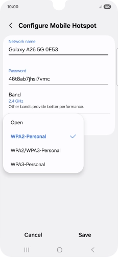 Press WPA3-Personal to password protect your Wi-Fi hotspot. Press WPA3-Personal to password protect your Wi-Fi hotspot.