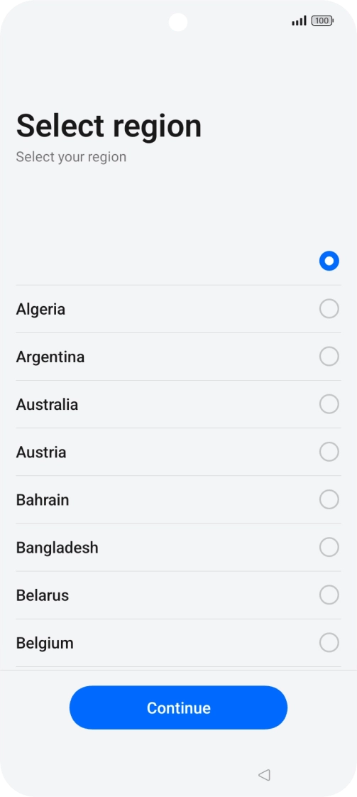 Press the required country or area. Press the required country or area.