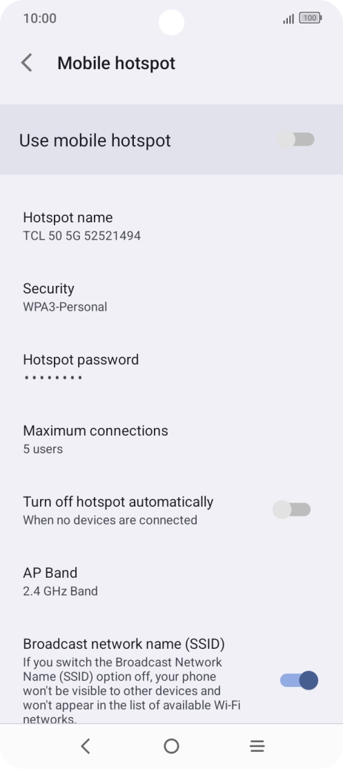 Press Hotspot password and key in the required password. Press Hotspot password and key in the required password.