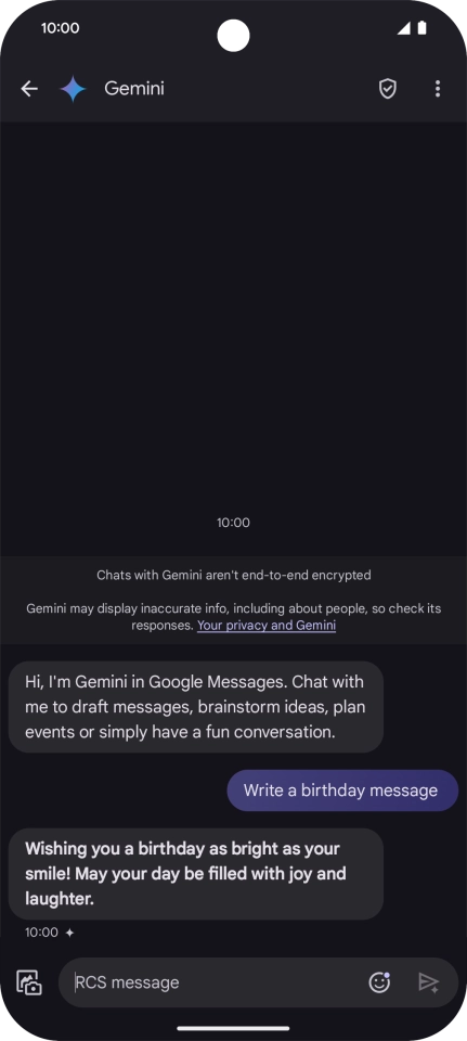 The text suggestion from Gemini is displayed. The text suggestion from Gemini is displayed.