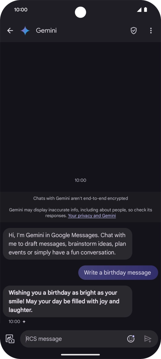 The text suggestion from Gemini is displayed. The text suggestion from Gemini is displayed.