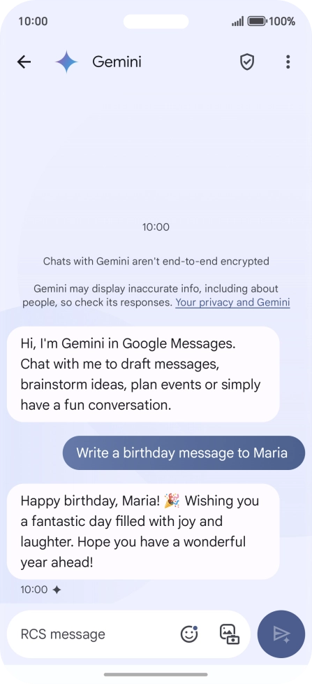 The text suggestion from Gemini is displayed. The text suggestion from Gemini is displayed.