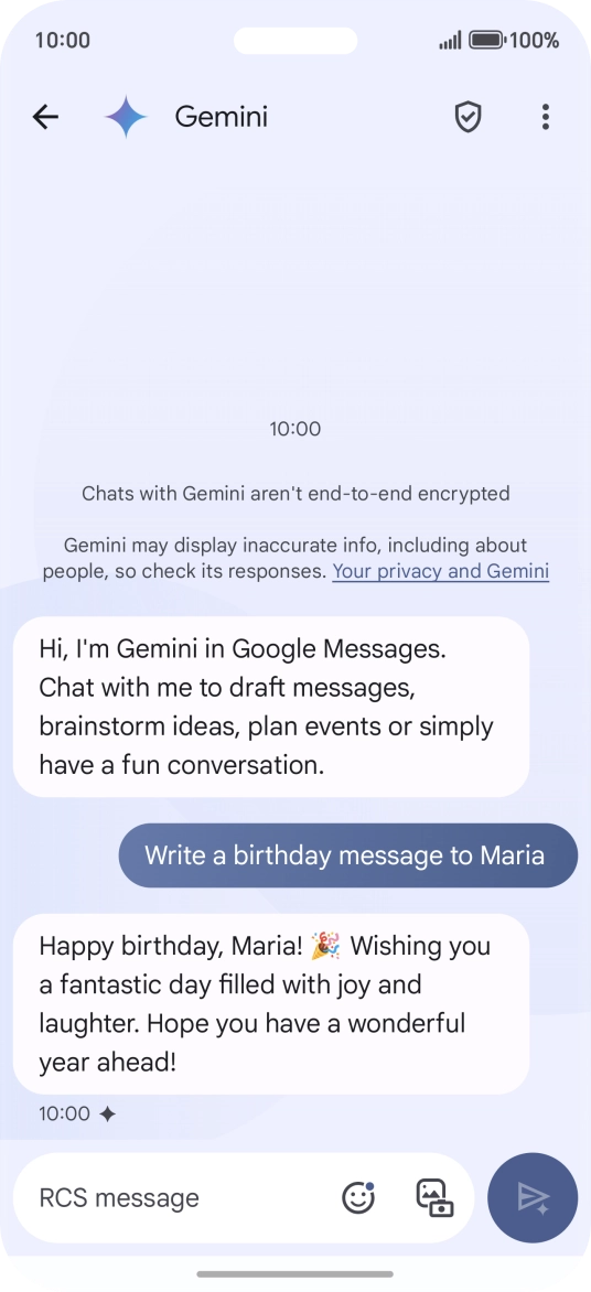 The text suggestion from Gemini is displayed. The text suggestion from Gemini is displayed.