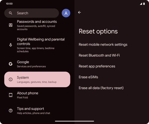 Press Reset mobile network settings and follow the instructions on the screen to reset the mobile network settings. Press Reset mobile network settings and follow the instructions on the screen to reset the mobile network settings.