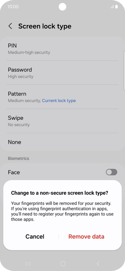 Press Remove data. Press Remove data.