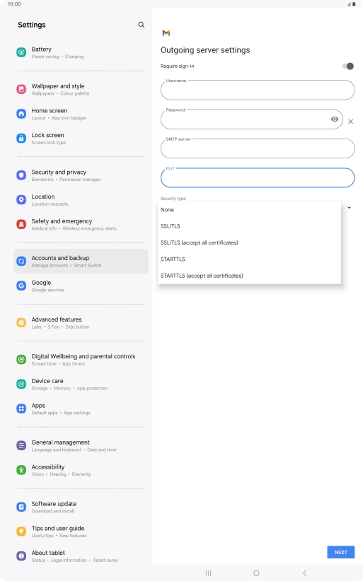 Press SSL/TLS. Press SSL/TLS.