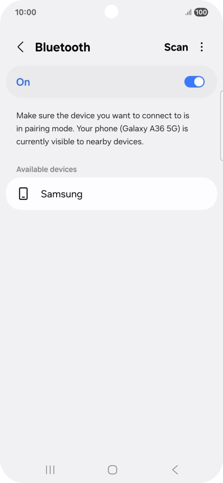 Press the required Bluetooth device and follow the instructions on the screen to pair the device with your phone. Press the required Bluetooth device and follow the instructions on the screen to pair the device with your phone.
