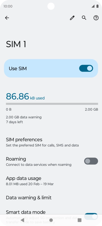 The total data usage is displayed. The total data usage is displayed.