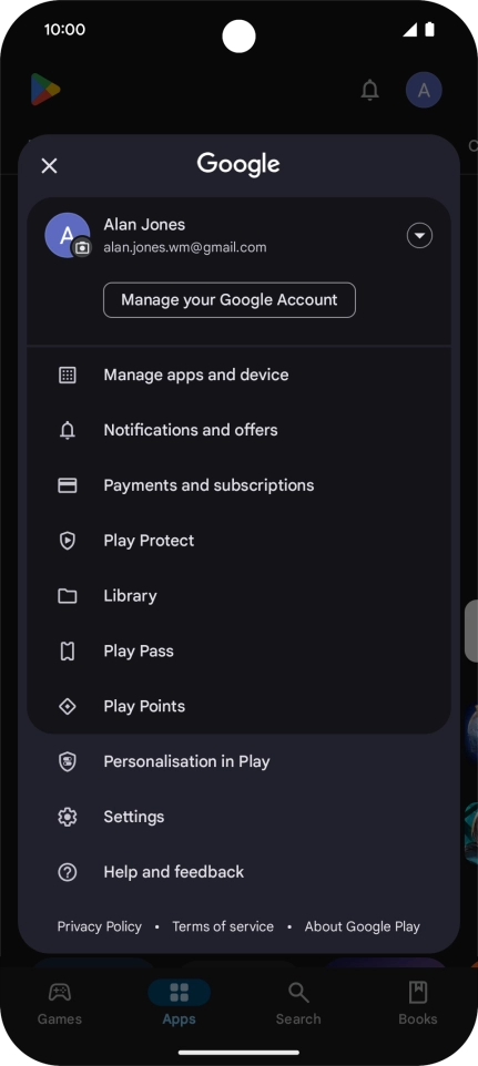 Press Manage apps and device. Press Manage apps and device.