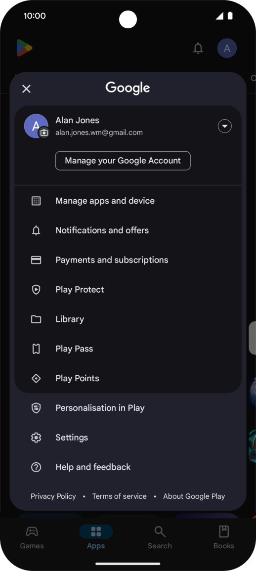 Press Manage apps and device. Press Manage apps and device.