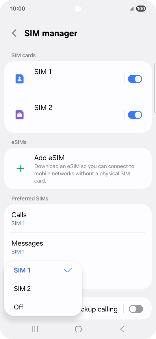 Press the required setting. Press the required setting.