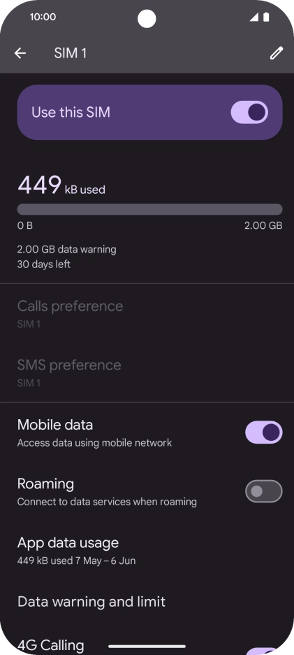 The total data usage is displayed. The total data usage is displayed.