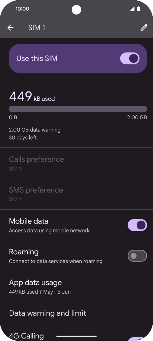 The total data usage is displayed. The total data usage is displayed.