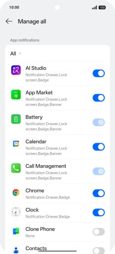 Press the indicators next to the required apps to turn the function on or off. Press the indicators next to the required apps to turn the function on or off.