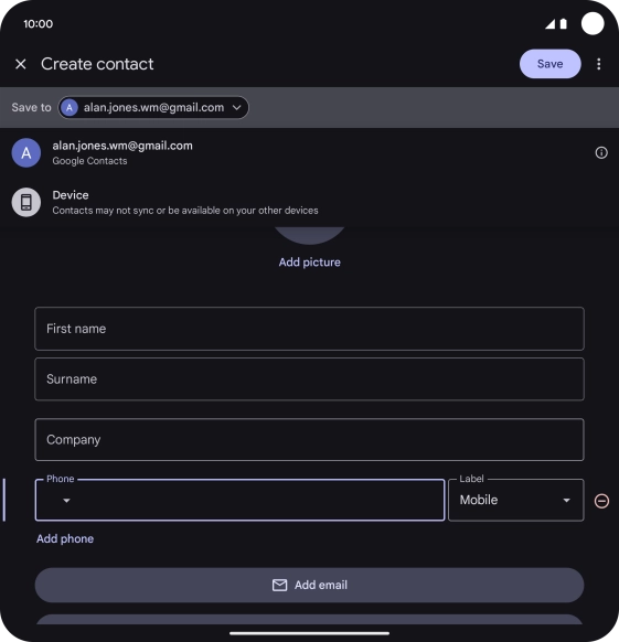 Press the required Google account. Press the required Google account.