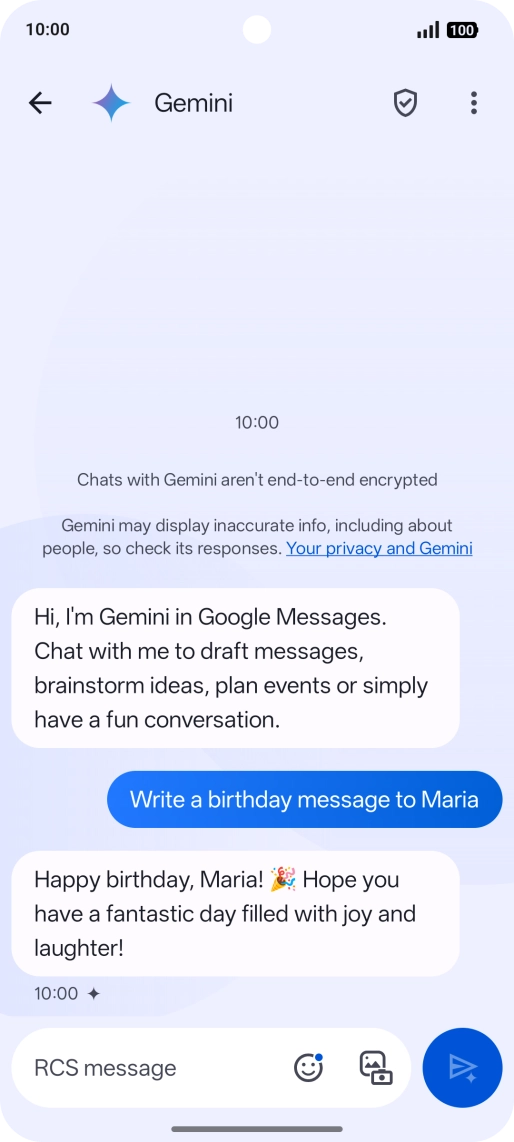 The text suggestion from Gemini is displayed. The text suggestion from Gemini is displayed.