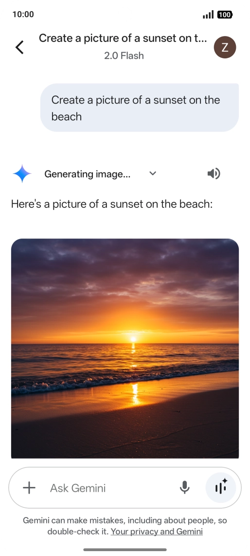You can also ask Gemini to generate a picture based on your description. You can also ask Gemini to generate a picture based on your description.