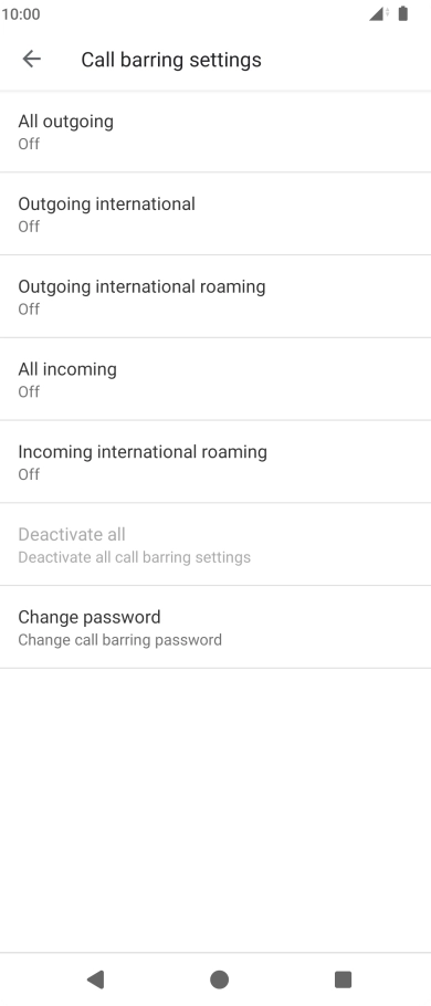 Press the required barring type. Press the required barring type.