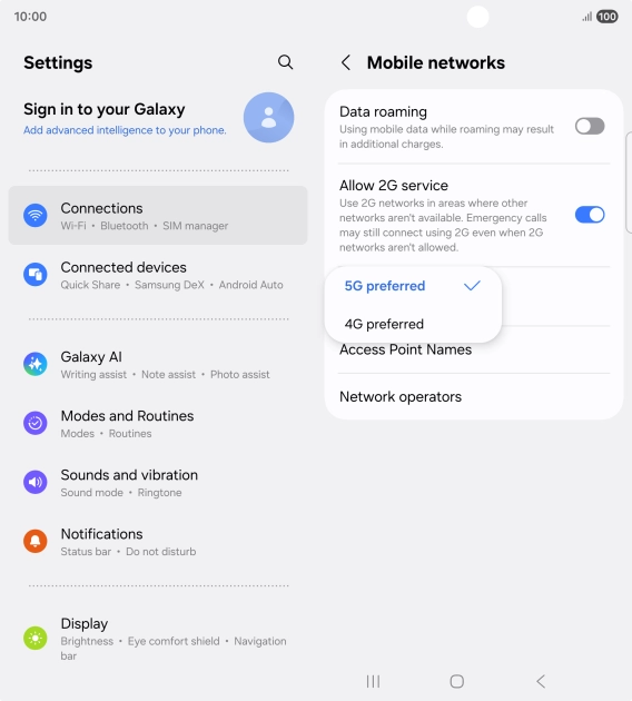 Press the required network mode. Press the required network mode.