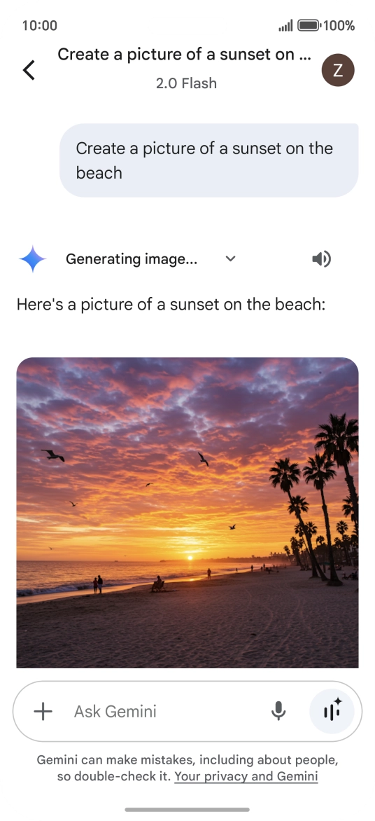 You can also ask Gemini to generate a picture based on your description. You can also ask Gemini to generate a picture based on your description.