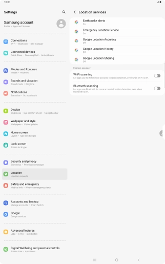 Press Google Location Accuracy. Press Google Location Accuracy.