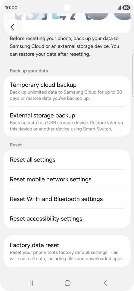 Press Reset mobile network settings. Press Reset mobile network settings.