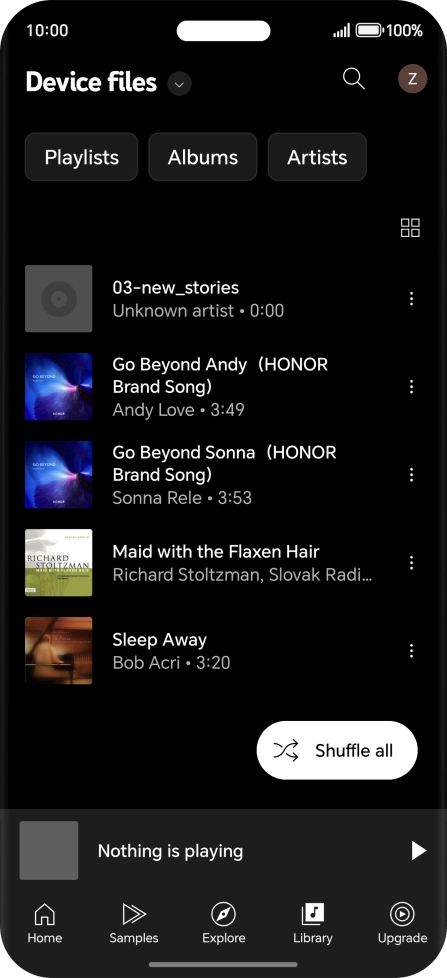 Press the required audio file. Press the required audio file.