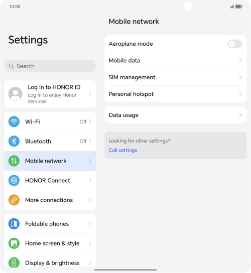 Press Mobile data. Press Mobile data.